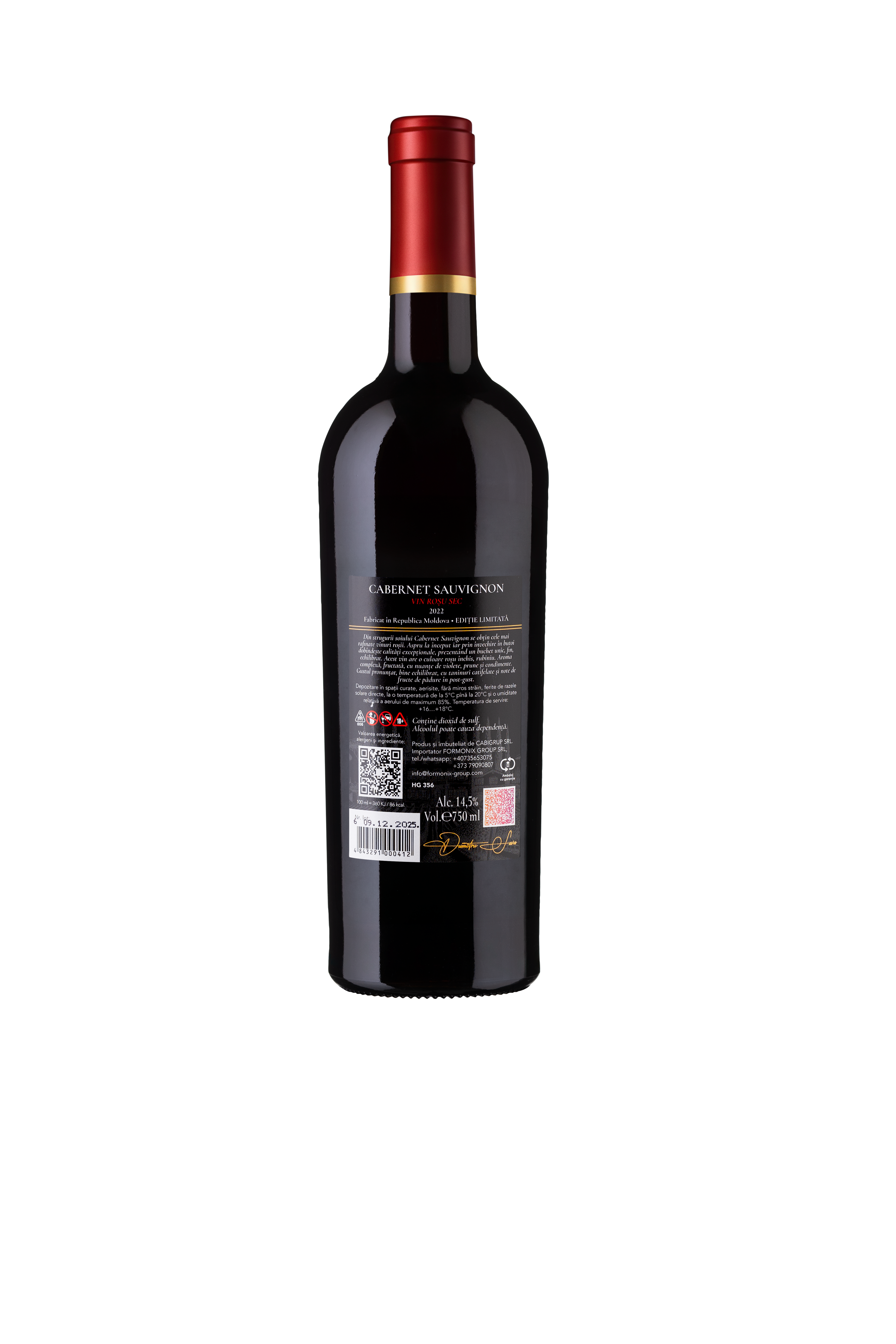 Vin sec roșu Cabernet Sauvignon 750 ml