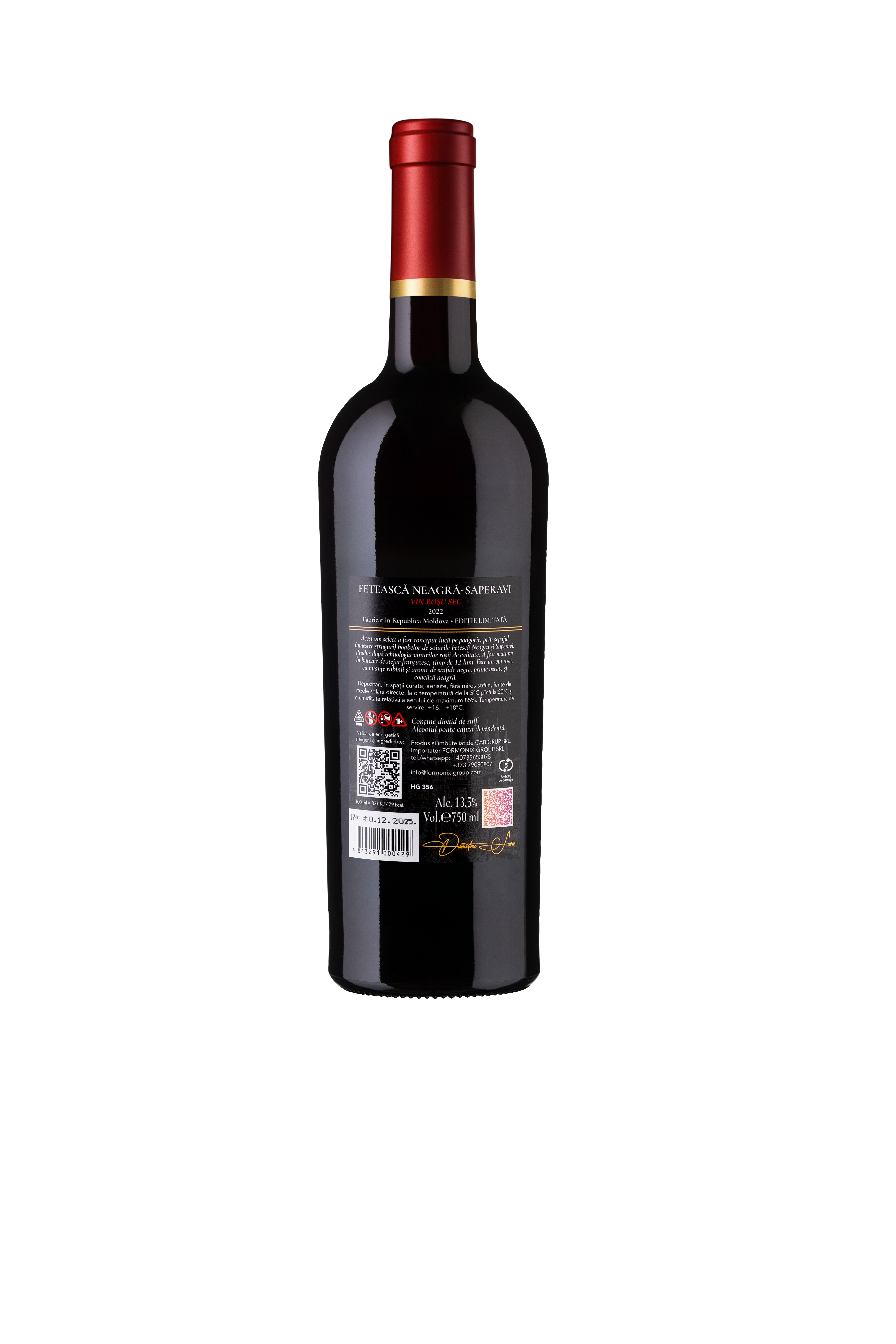Vin sec roșu Fetească Neagră Saperavi 750 ml